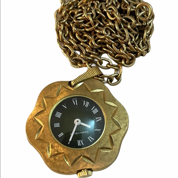- Vintage eound ornate gold  high finish Caravelle Necklace watch Wind up - Picture 6 of 9